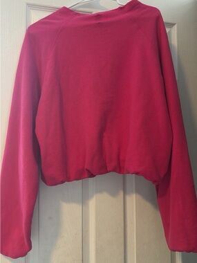 Free People Cropped Crewneck Sweatshirt in Bright Pink